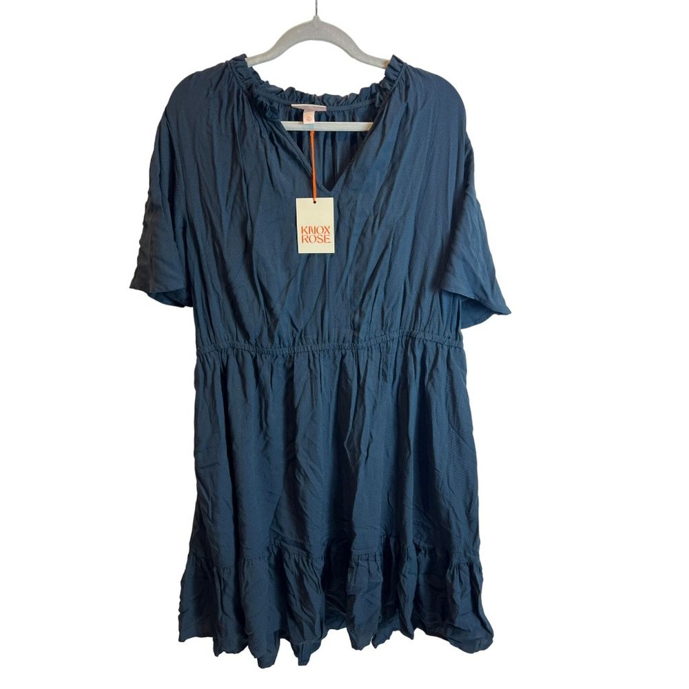 NWT Knox Rose Mini Dress Ruffled Cinched Waist Rayon Textured Dark Blue XXL